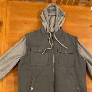 Grey and charcoal vest hoodie.